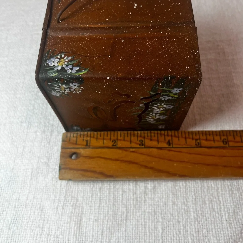 Vtg Bunny Cutout Tin Candle Holder Floral Handle Speckled Seasonal Decor Holiday